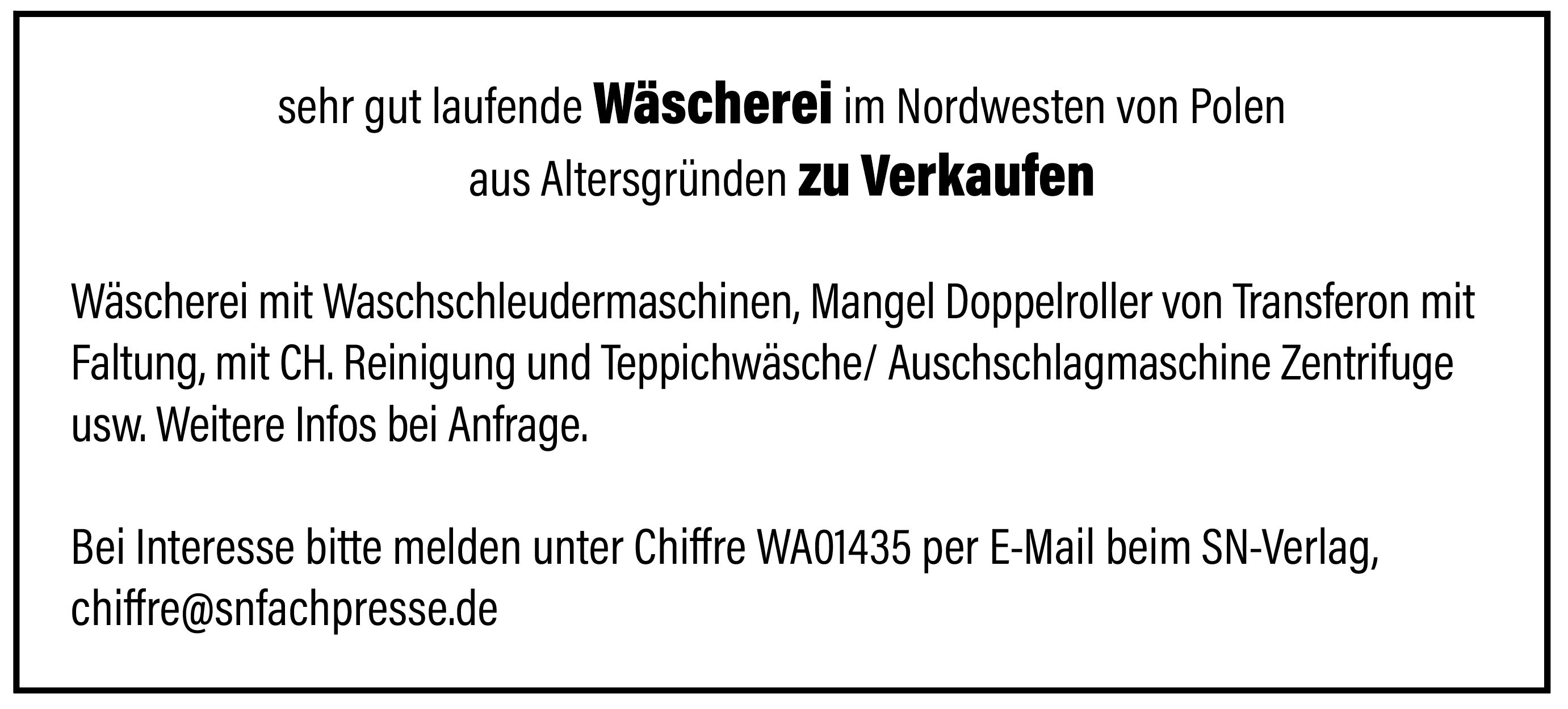 Gut laufende Wäscherei zu Verkaufen