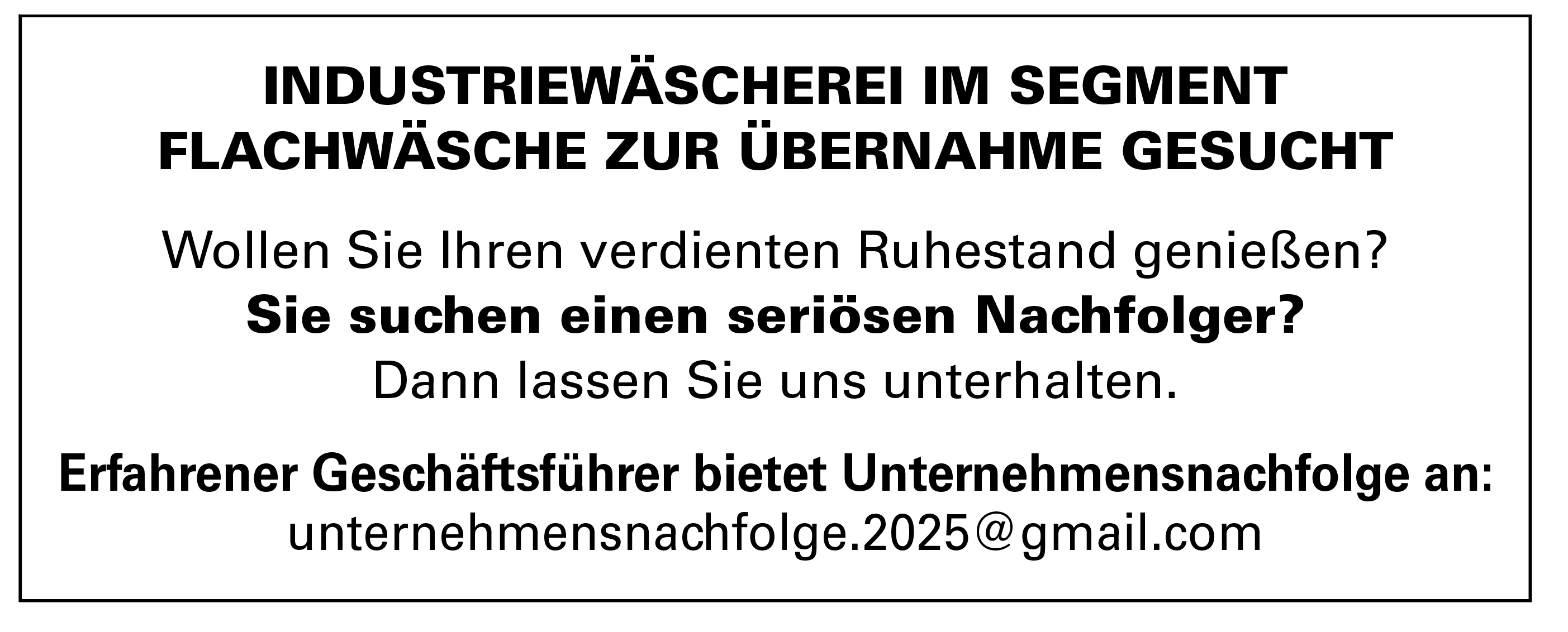Industriewäscherei im Segment Flachwäsche zur Übernahme gesucht