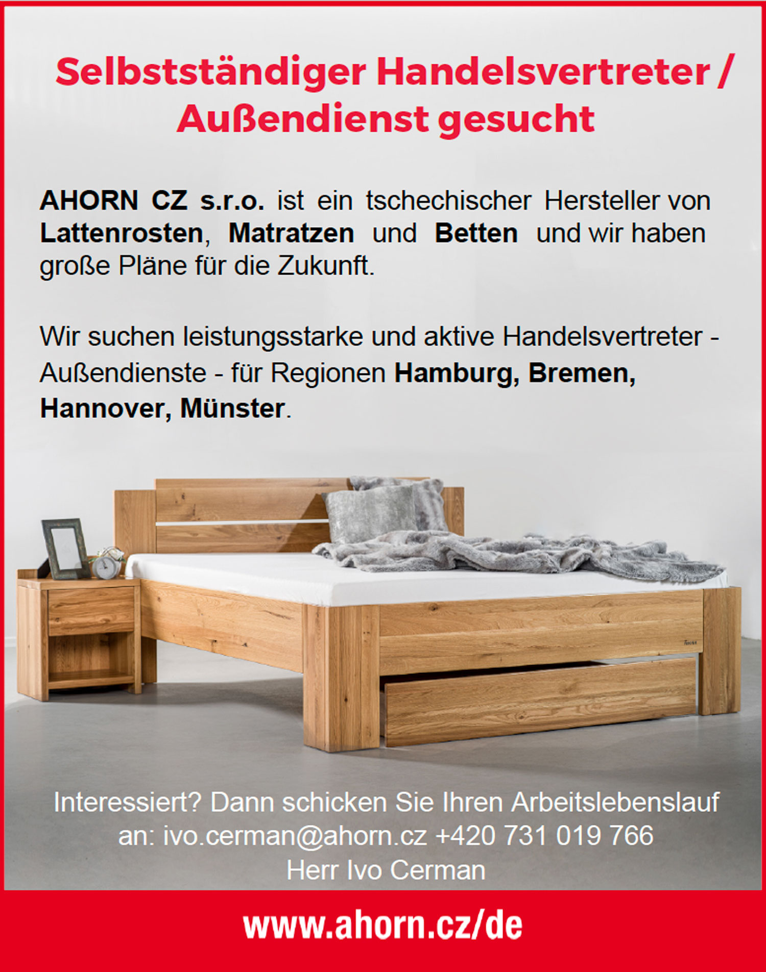 Handelsvertreter für Lattenroste, Matratzen und Betten