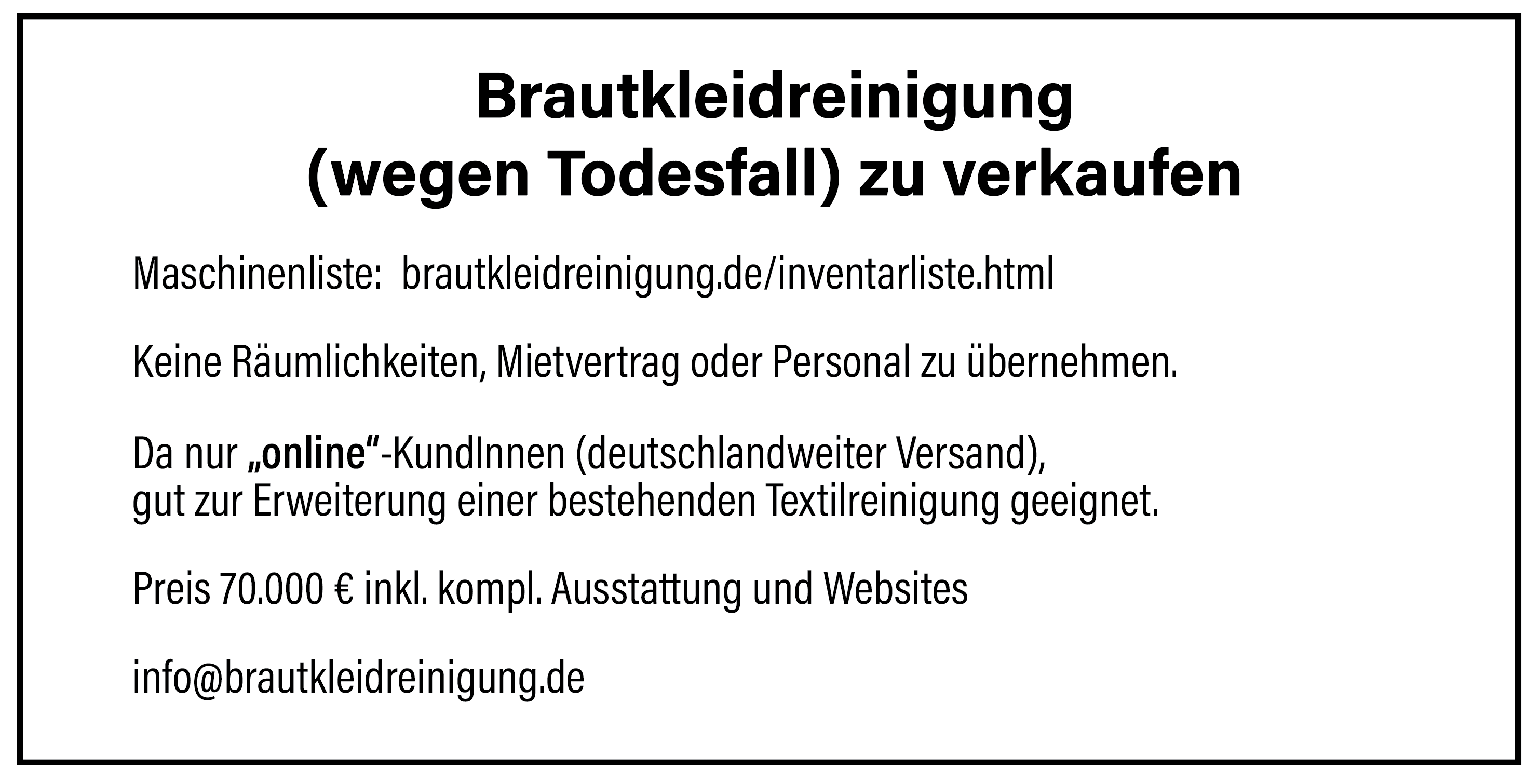 Brautkleidreinigung zu verkaufen