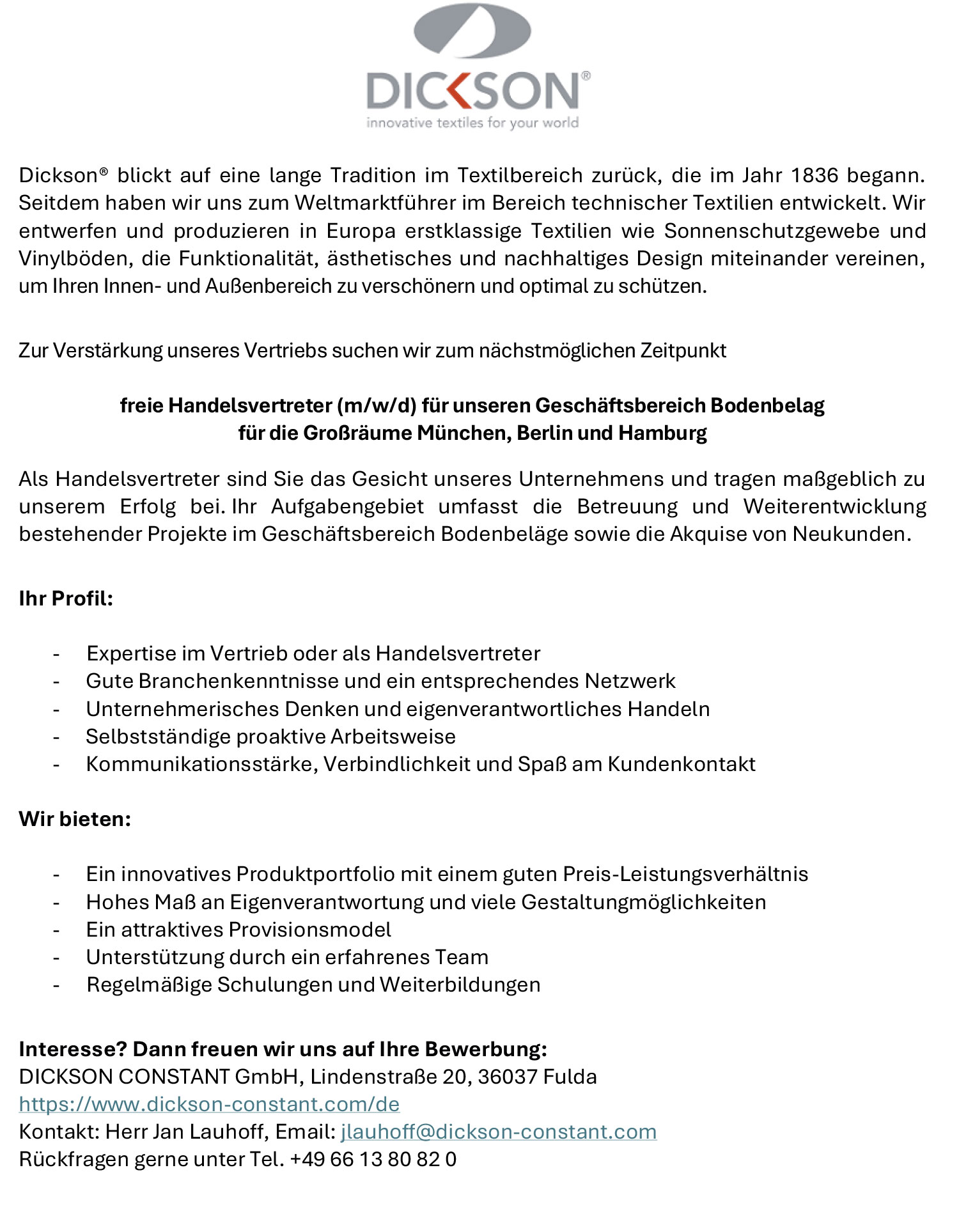 Freie Handelsvertreter (m/w/d) für elastische Bodenbeläge
