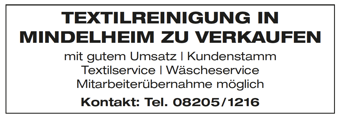 Textilreinigung in Mindelheim zu verkaufen