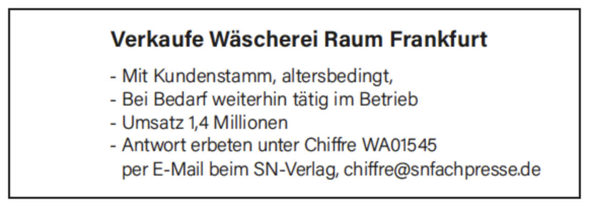 Verkaufe Wäscherei Raum Frankfurt