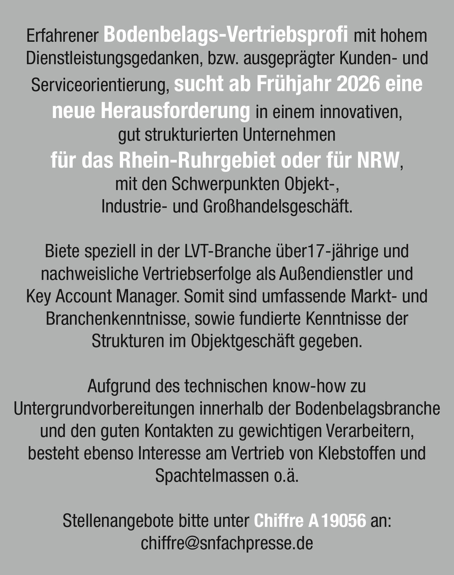 Bodenbelags-Vertriebsprofi sucht neue Herausforderung