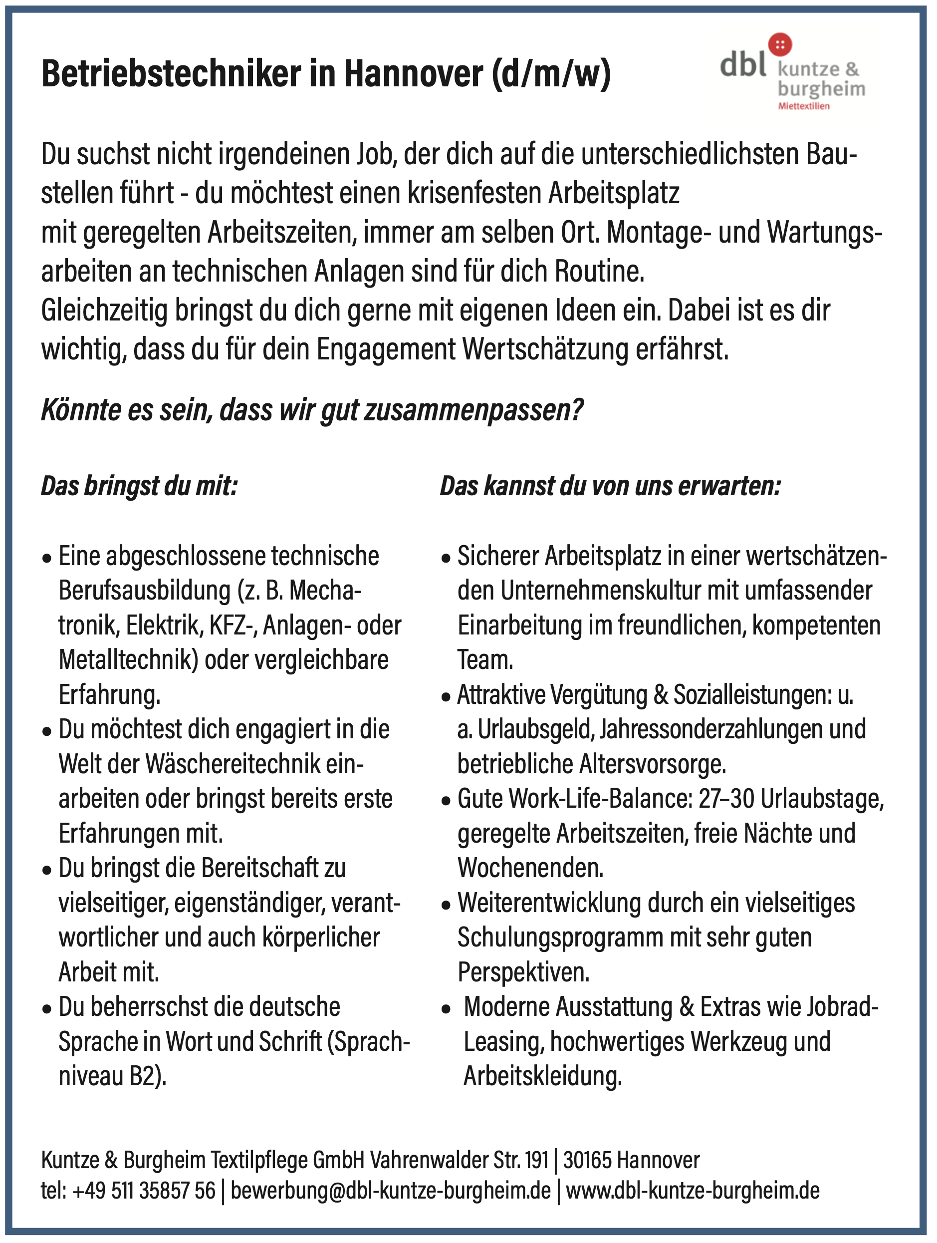 Betriebstechniker in Hannover (m/w/d)