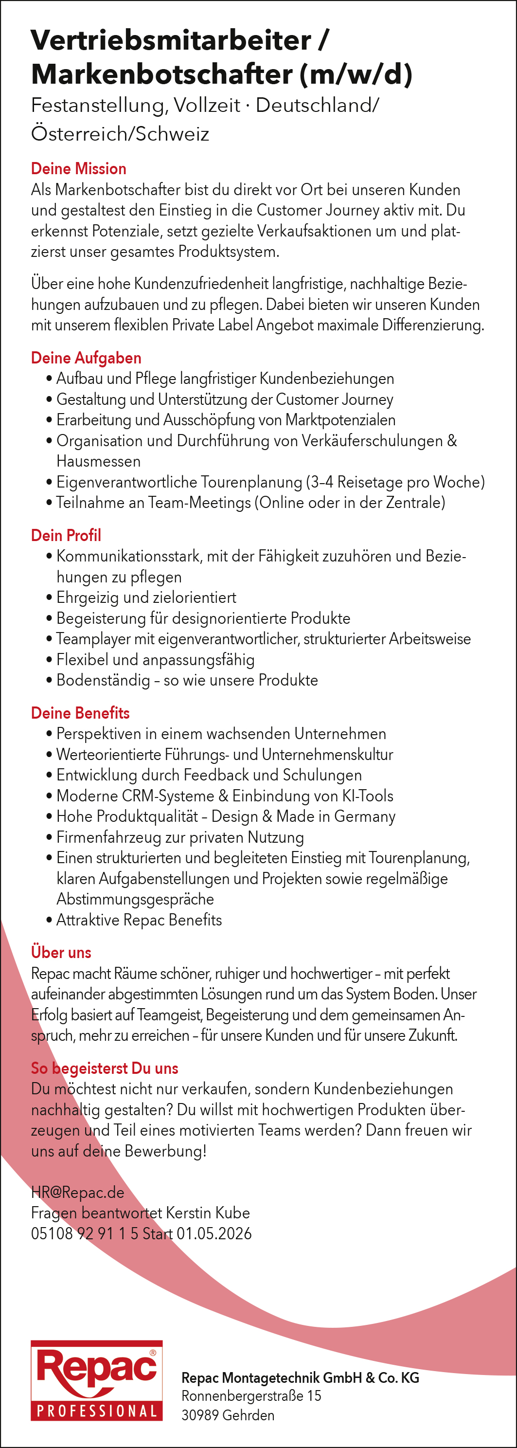 Vertriebsmitarbeiter (m/w/d) Bodenbeläge und Zubehör