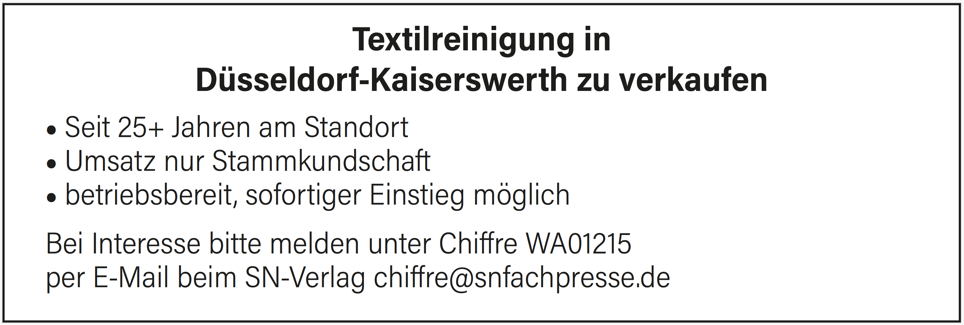 Textilreinigung in Düsseldorf zu verkaufen