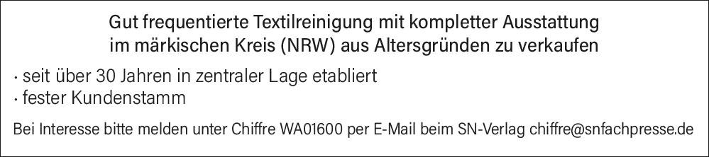 Textilreinigung zu verkaufen