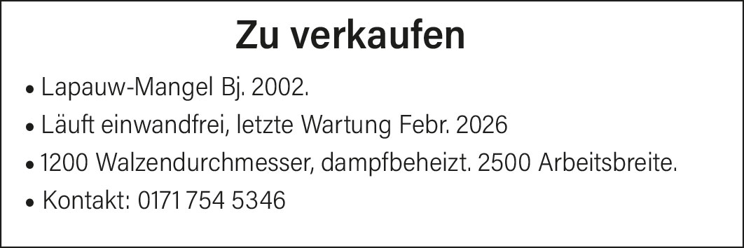 Verkauf Lapauw-Mangel