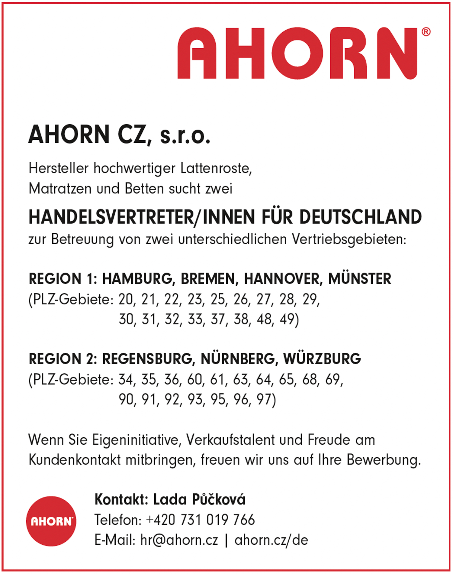 Handelsvertreter/innen für Lattenroste, Matratzen und Betten