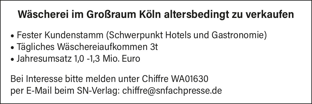 Wäscherei im Großraum Köln zu verkaufen