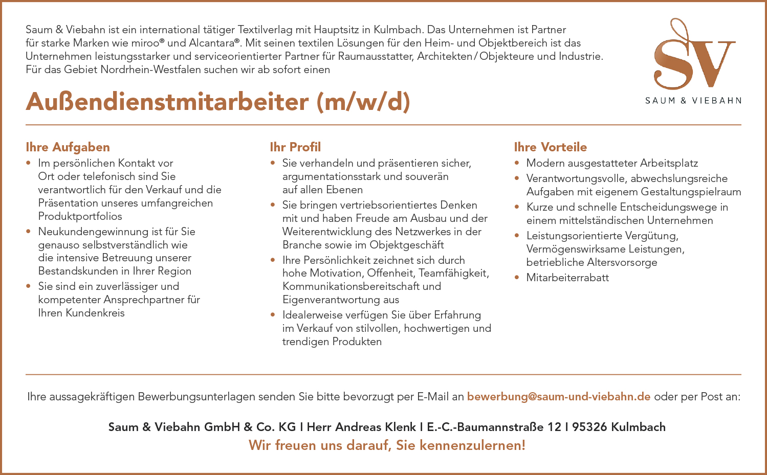 Außendienstmitarbeiter (m/w/d) für Textilverlag